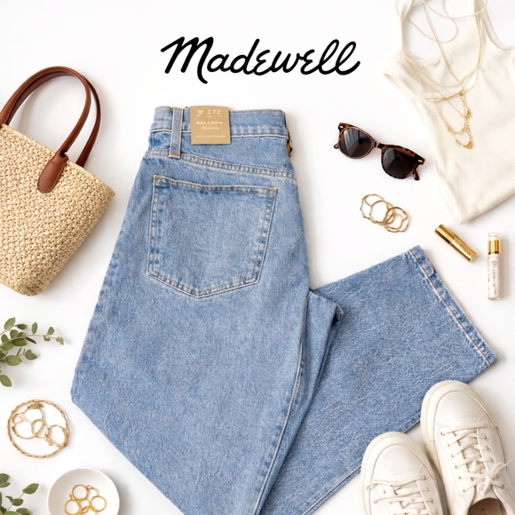 Madewell Denim - NWT Madewell Balloon Jeans 27P Petite High Rise Magic Pockets Light Wash